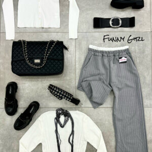 Pantalone bicolors gessato grey