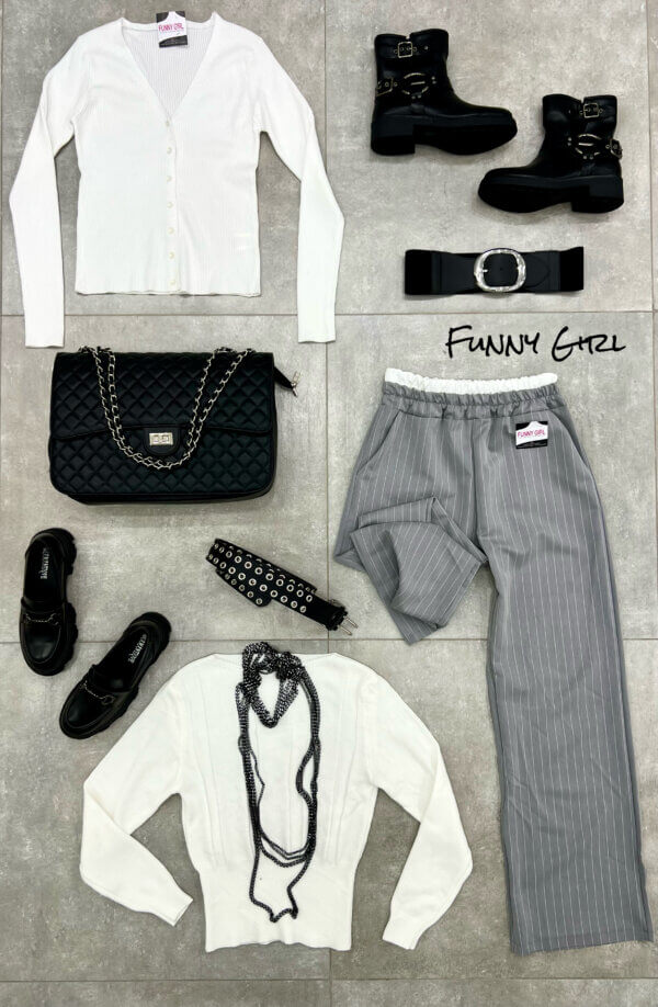 Pantalone bicolors gessato grey