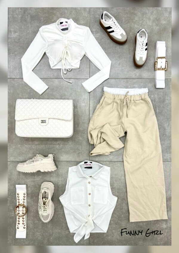 Pantalone bicolors laccio beige