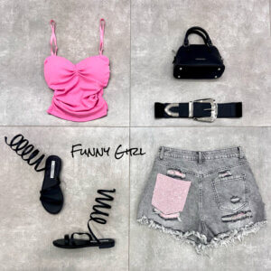 Shorts grey tasca rosa