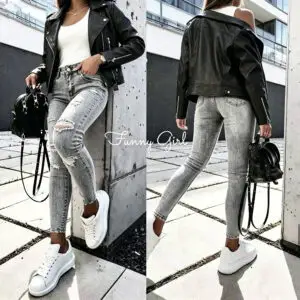 Jeans grey strappi