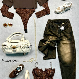 Maglia body pizzo brown