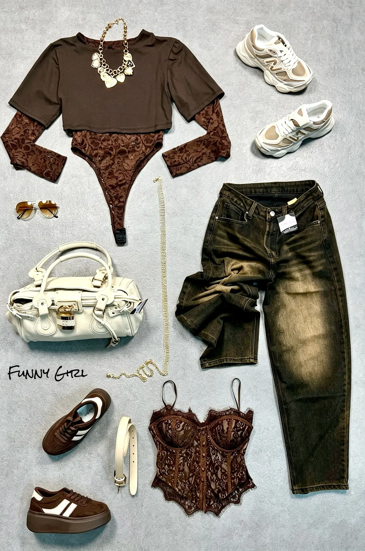 Maglia body pizzo brown